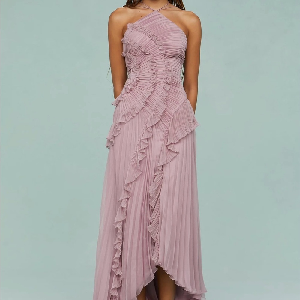Elegant Pink Ruffled Halter Dress